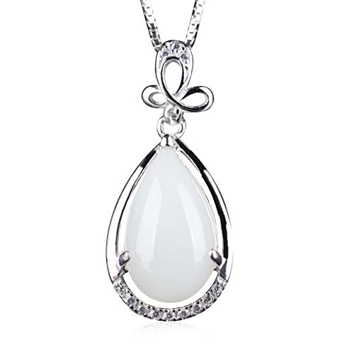 Collier de jade blanc de la mode pendentif en argent 925 véritable et pierre fine
