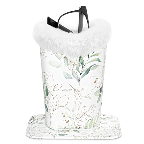 Image of Eyeglasses Holder,Plush Lined PU Leather Pattern Stand Case with Magnetic Base,Unisex for Women Men