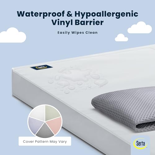 Image of Serta Perfect Start Breathable Limited Two -Stage Crib Mattress and Toddler Mattress - Breathable Cover and Fiber Core, Machine Washable Cover, Waterproof, 7 Year Warranty, Made in USA