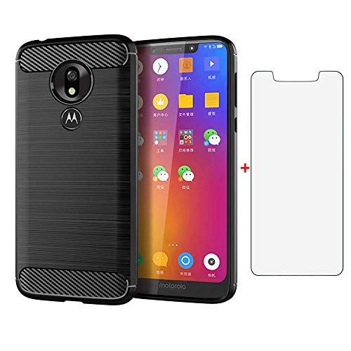 Image of Phone Case for Motorola Moto G7 Play and Tempered Glass Screen Protector Film Cover with Mobile Bumper Accessories Slim Thin Shockproof Soft Silicone Rubber TPU MotoG7Play 7G G 7 MotoG7 G7Play Black
