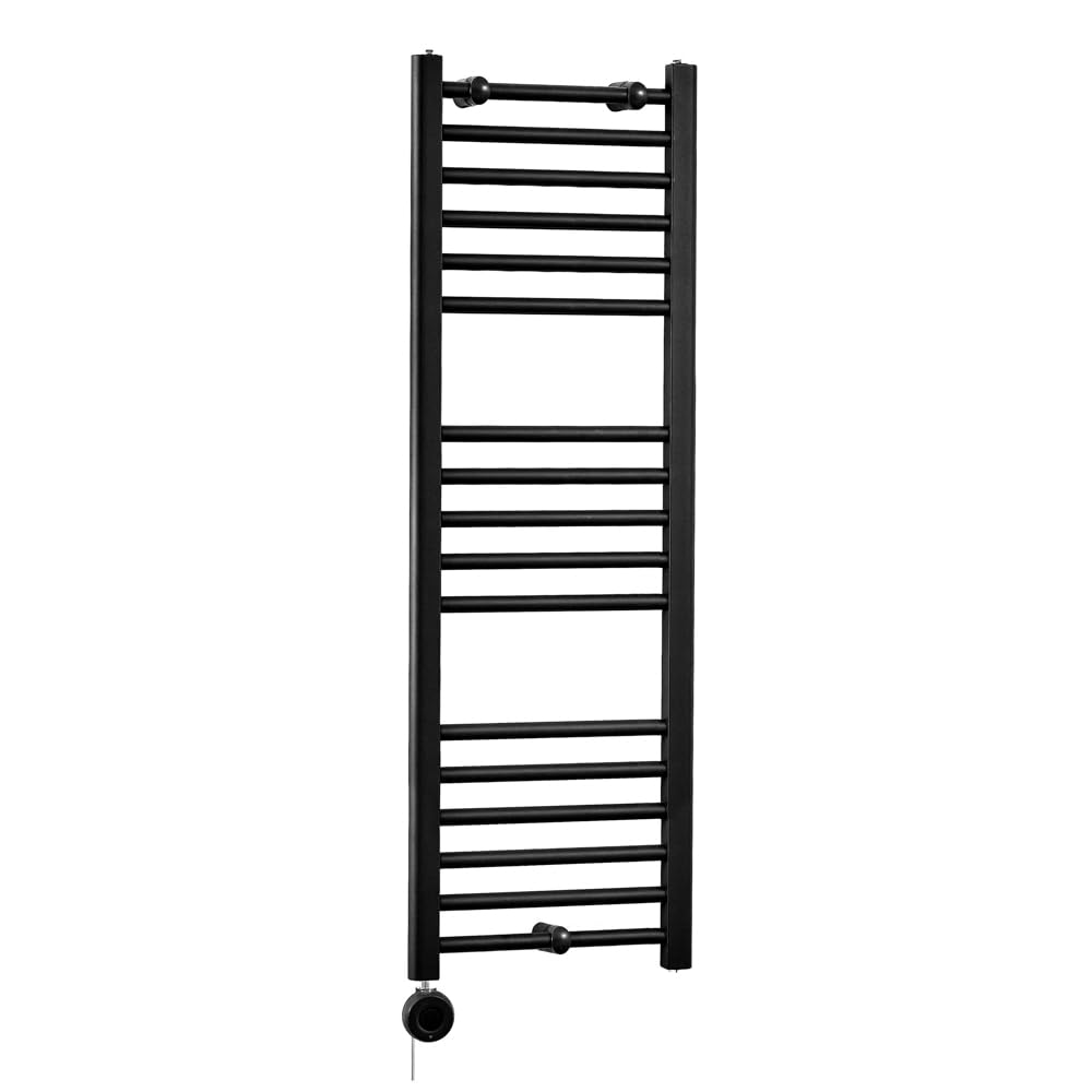 Milano Nero 400W Black Straight Bar Electric Heated Towel Rail ECOSO WiFi Element - 1200 x 400mm
