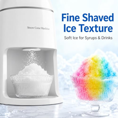 Electric Shaved Ice Machine, Snow Cone Maker for Kids Home & Party Gift, Tabletop Ice Crusher Get Fluffy Snow Easily, Ice Shaver with 2 Reusable Plastic Ice Mold Cups, 1 Glass Cup, White by InchUp - Used condition - Image 3