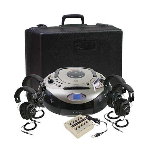 Califone 1886PLC 4-Person Spirit SD Stereo Listening Center, Includes 1886 Boombox Multimedia Player, Carry/Storage Case, One 10 position jackbox and Four 3068AV Headphones