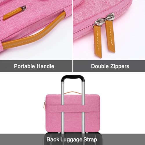 Image of MOSISO 360 Protective Laptop Case 15 inch, 15 inch Laptop Sleeve Compatible with MacBook Air M4 M3 M2 2025 2024 2023, Dell XPS Plus, Side Open Carrying Case with 4 Zipper Pockets&Handle, Rose Red