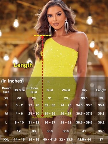Image of ShawGobow Sparkly Outfits for Women,One Shoulder Ruched Bodycon Short Prom Dress,Sexy Dresses Cocktail Homecoming Nye