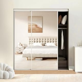 BARNSMITH 72 x 80 Inches Mirrored Closet Door, One Side Mirror with Top & Bottom Track Kits, 2-Panels Steel Frame Sliding Mirror Closet Door, Easy to Install