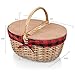 PICNIC TIME - Country Vintage Picnic Basket with Lid - Wicker Picnic Basket for 2, (Red & Black Buffalo Plaid Pattern)
