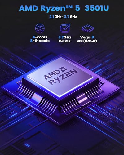 Image of Getorli Mini PC AMD Ryzen 5 3501U (4C /8T, Max 3.7GHz) Small Desktop Computer 16GB DDR4 RAM 512GB NVMe SSD Budget Micro Compact PCs 4K HD Dual HDMI WiFi 6 BT5.3 Prebuilt OS-Home Office Gaming Streaming