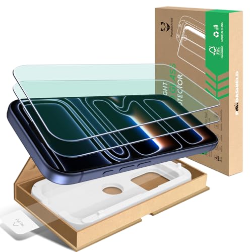 PandaShield 2-Pack Anti-Blue Light Screen Protector for iPhone 17/17 Pro/16 Pro[6.3]Eye Care Military Grade Shatterproof Easy Installation with Paper Dust-Free Alignment Tool Eco-Friendly Bubble-Free
