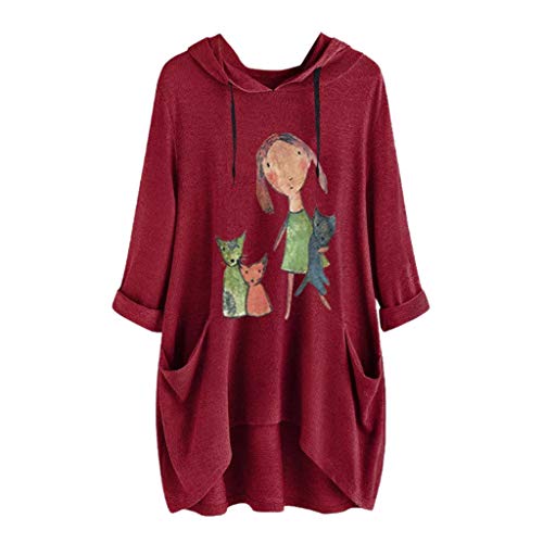 Sudadera con Capucha Cortas para Mujer Adolescentes Chicas Irregular Estampado Orejas de Gato Otoño-Invierno Jersey Manga Larga Suéter Abrigo Hoodie Pullover riou