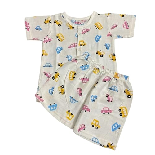 Image of Fabrify Organic Muslin Cotton Baby Top and Bottom Set, Sleepsuit Night Dress, Infant Toddler Clothing