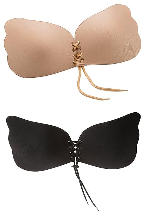 Women Nylon Silicon Padded Non-Wired Reusable Backless Strapless Push up Self Adhesive Sticky Bra, Size- A-D Cup, Color- Black, Beige-image-21