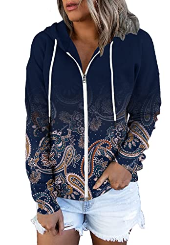 Etcyy Women Aztec Printed Zip Up Hoodies Long Sleeve Causal Drawstring Oversized Boho Hoodie Sweatshirt With Pockets #TOP11