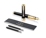 Parker Premier 1931409 - Pluma estilográfica (lacado en negro profundo con adorno dorado, plumín fino y recambio de tinta negra)