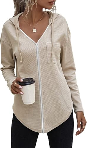 TrendiMax Kapuzenpullover Damen Hoodie Waffel Langarm V Ausschnitt...