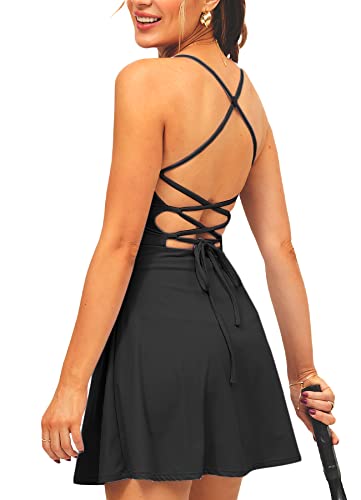 TZLDN Damen Tenniskleid mit Hose Rückenfrei Gepolsterte Tennis Kleidung...