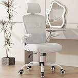 Mimoglad Office Chair, Comfy Desk Chair, High Back Ergonomic Computer Chair with Lumbar Support & Headrest, Flip-up Armrests for Guitar Playing, Swivel Task Chair (Modern, Ivory White)