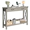 IDEALHOUSE Console Table with 2 Drawers, Farmhouse Entryway Table with Storage Shelf, Accent Wood Sofa Table for Living Room, Hallway, Foyer-Grey