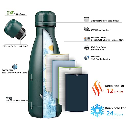 Image of Konokyo Insulated Water Bottles,12 oz Double Wall Stainless Steel Vacumm Metal Flask for Sports Travel,Army Green