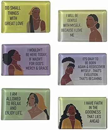 6 Pack Black Women African American Refrigerator Magnets Inspirational Funny Glass Whiteboard Decoration Magnet Motivational Rectangular Kitchen Refrigerator Dishwasher Magnet
