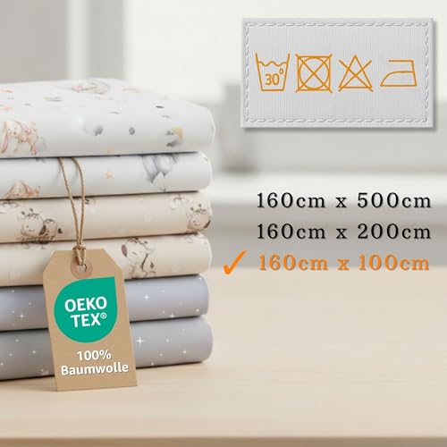 Stoff Meterware Baumwollstoff 1 M x 160 cm - Stoffe zum nähen aus reine baumwolle fabric futterstoff dekostoff für patchwork canvas und sewing nähstoff Oeko-Tex Hirsch