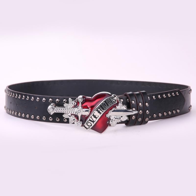 Women Punk Belt Through Heart Buckle Relief Pattern Waistband Rock-Roll Retro Girdle Belts Stylish Jeans Waist Belt4