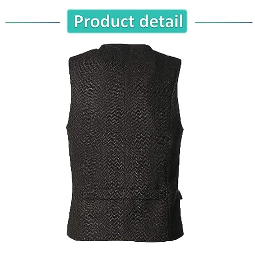 CXFOVIOVA Men's Casual Plus Size Dress Vest with 3 Pockets Wedding Herringbone Tweed Slim Fit Waistcoat Jacket Tank Top for Prom,Daily (Color : Gray, Size : Medium)