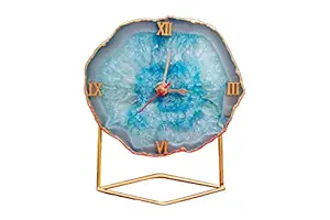 Paonne Aqua Marine Agate Stone and Metal Stand Clock