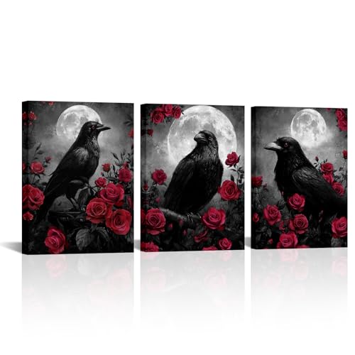 Toile murale gothique corbeau pour creer une ambiance feutree de salle de bain