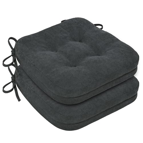 Shinnwa 座布団 クッション 椅子用 厚め7cm 特許取得済み 低反発+高反発 二層構造 竹炭入り 除湿消臭 ふわふわ お尻が痛くならない ざぶとん 馬蹄型 椅子クッション ダイニング チェア フロアクッション 紐付き 滑り止め (42X41X7cm厚み, ダークグレー２枚セット)の商品画像（Amazon）