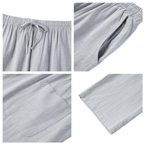 Image of PASLTER Mens Cotton Linen Pants Casual Summer Beach Pants Dress Trousers | Loose Fit, Elastic Drawstring Waist, Lightweight, Straight-Legs, Slacks, Yoga, Work, Vacation, Quick Dry