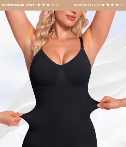 Image of BRABIC Waist Trainer Bodysuit for Women Tummy Control Shapewear Round Neck Seamless Butt Lifter Full Body Shaper