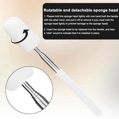 Image of Gosknor Telescoping Sponge Pottery, Retractable Clay Tool Sponges on Stick Extend up to 28.35in Telescoping Sponge Sticks for Pottery (White)
