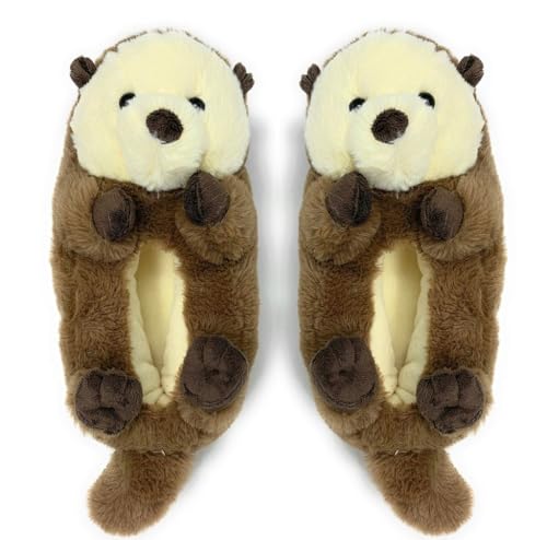 ooohyeah Otter Plush Slippers for Women Funny Cozy Warm Slippers with Grippers Abe the Otter size 7-8