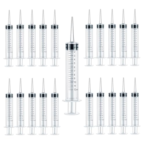 20Pcs 12ML Baby Bird Feeding Syringe, Pet Liquid Feeding Syringes Kitten Feeder with Long Tip for Pets Small Animals Feeding ,Oil or Glue Applicator, Scientific Industrial Labs (12ML- Straight Tip)