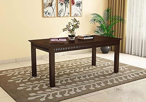 Image of AADITYA WOODS Solid Sheesham Wood 6 Seater Dining Table Set with Chairs for Living Room Home Wooden Dining Table Set for Office Restaurant Modern Dining Room Set-57x35x30 inch(ad-Walnut6s)