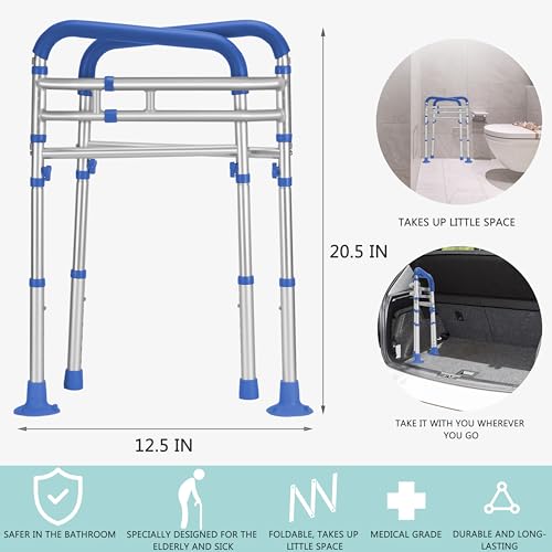 Image of Lianjindun Toilet Safety Rails (350 lb), Adjustable Toilet Frame for Elderly, Seniors, Handicap & Disabled, Foldable Handicap Toilet Handles Fit Any Toilets(Dark Blue)
