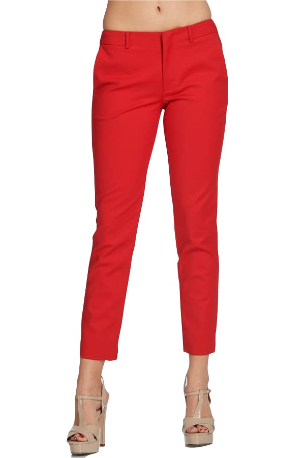 Contemporary Womens Business Casual Straight Stretchable Breathable Office Work Pants Red