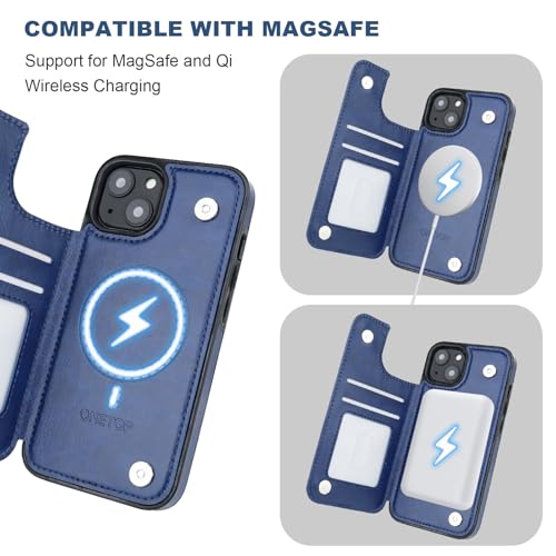Coque iPhone 14 MagSafe avec béquille intégrée et double fermoir magnétique en cuir synthétique
