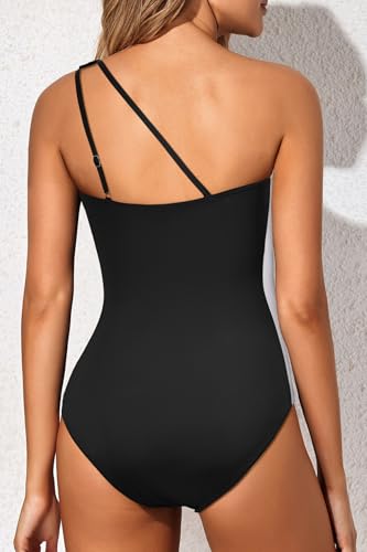 Image of Holipick One Shoulder One Piece Swimsuit for Women Tummy Control Bathing Suits Modest Full Coverage Keyhole Swimwear