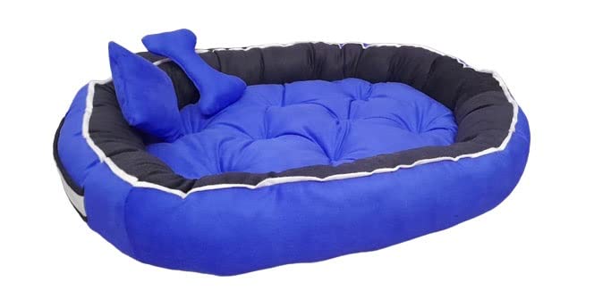 Polyester (Medium Size Square Shape Dog Bed For Labrador,German Shepherds,Golden Retrievers,Dachshund,Beagles,Pug,Pomeranians,Rottweilers(Blue/Black Color)