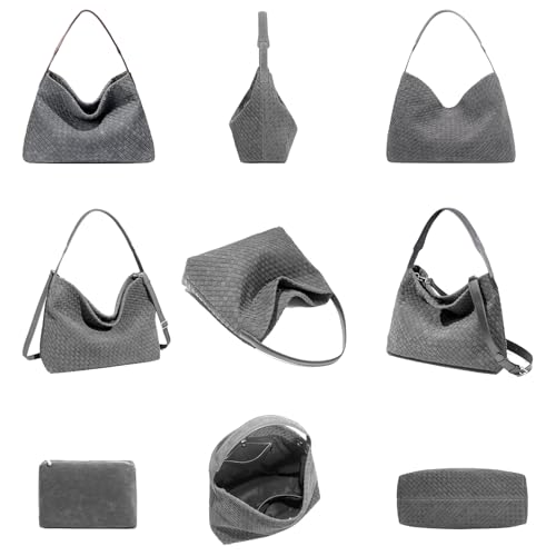 Image of JINMANXUE Women Boston Bag, Woven Hobo Tote Handbag and Purses, Female Satchel Messenger Bags, Fashion Shoulder Crossbody Bag