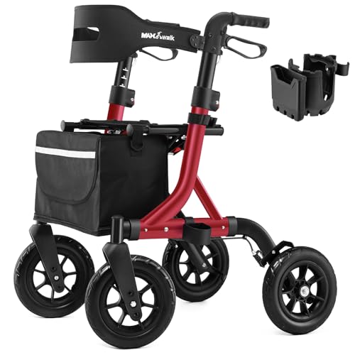 Image of MAXWALK Foldable Rollator Walker for Seniors with Seat, 10 inch All Terrain