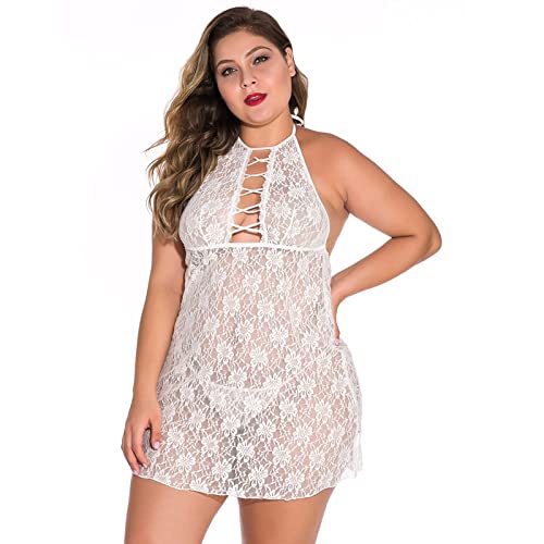 Pyjama infirmière sexy en maille décolleté rond à lacets pour femme