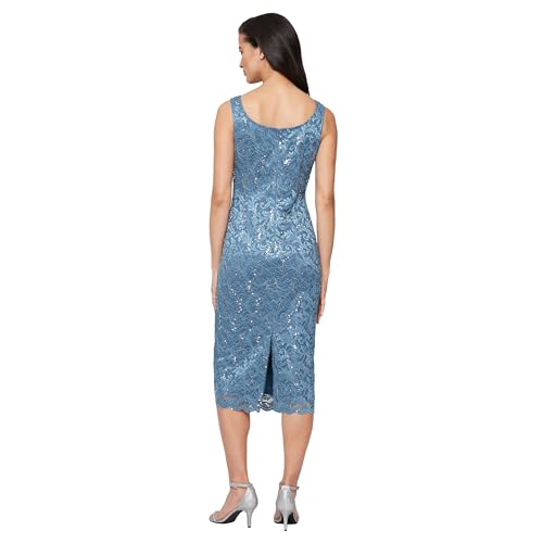 Image of S.L. Fashions Women's Tea Length Sequin Lace Mother of The Bride Dress with Illusion Sleeve Jacket