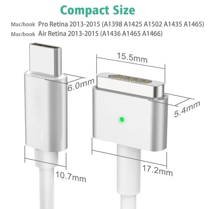 Image of USB Type C to Magnetic MG2 Mgsafe 2 Charging Cable Cord Replacement for Mac-Book Air Pro 45w, 60w, After 2012 Year (not for 85w)