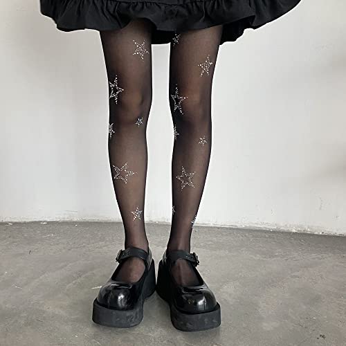 Image of Erinaco Women's Flower Pattern Sheer Footed Pantyhose Control Top Tights Stockings with Reinforced Toes