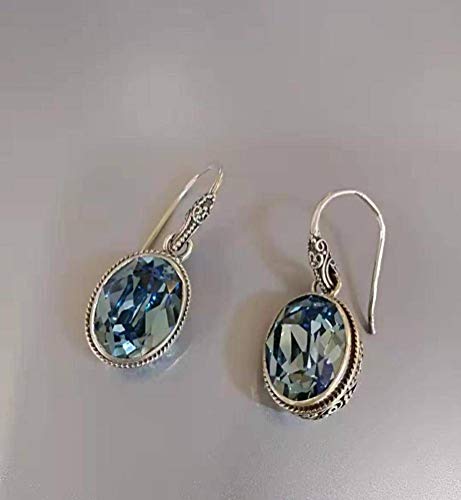Boucles d'oreilles cristal bleu S925 hypoallergéniques style vintage