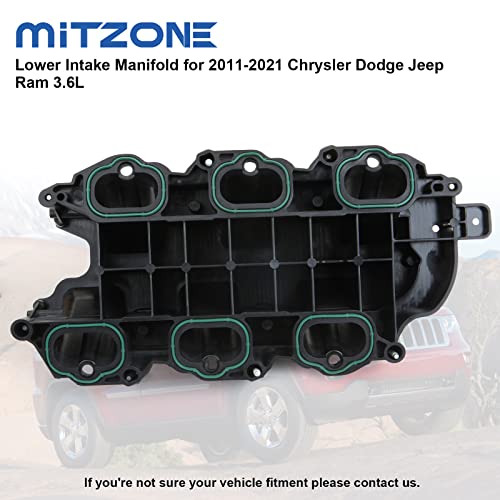 Mitzone Lower Intake Manifold With Gasket Compatible With 2011-2018 Jeep Dodge Ram Chrysler 3.6L V6 Vehicles - Grand Cherokee Wrangler Journey Grand Caravan Town & Country Replaces 05184199Af #TOP4