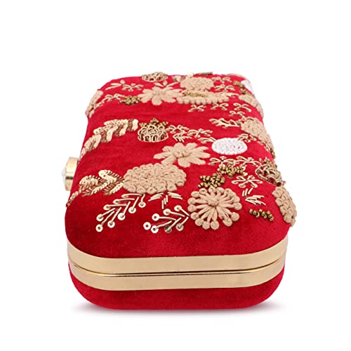 Image of Umera clutch entire heavy embroidery and is a stunning Women' Evening Clutch Purse with Detachable Chain Strap Closure Handbag Suitable for Weddings Proms Night Out Luxury Glam Handbag